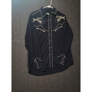 Express Riders Large cowboy western button front embroidered guitar music